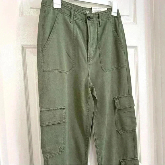 A.N.A. Cargo Pants Size 4 NWT High Rise Vintage Straight Leg Tencel Cotton Green - Picture 3 of 10